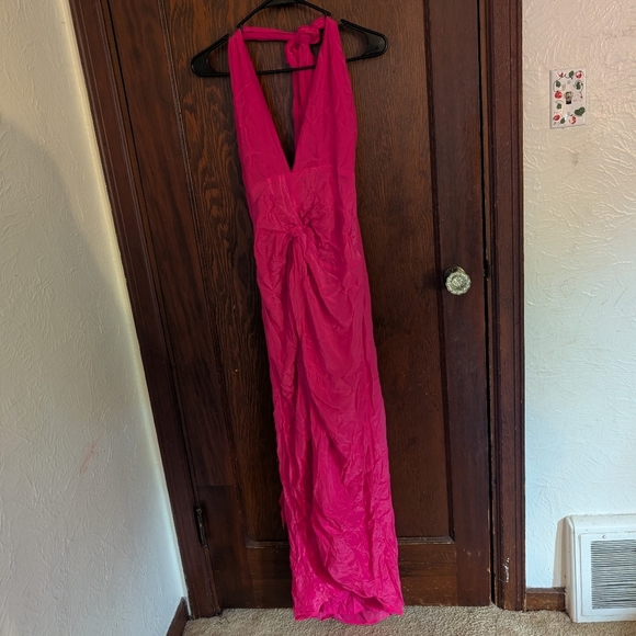 New With Tags The Drop Hot Pink Tie Halter Maxi Dress Size Medium - Picture 1 of 5